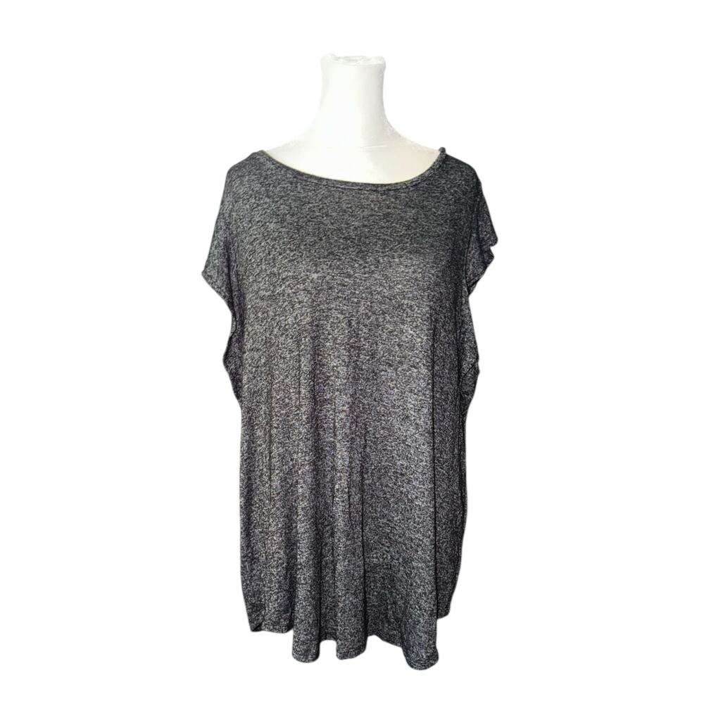 Old Navy Luxe Women XL Gray Marl High Neck Ruffle Short Sleeve Top S/287888-00